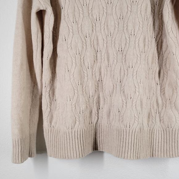 Tabitha Webb Turtleneck Sweater Womens Large Beige Ivory Cable Knit Fisherman - Picture 3 of 11
